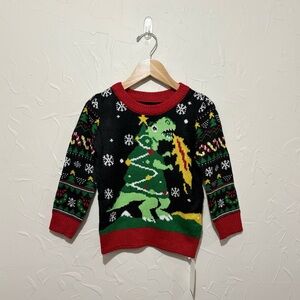 NWT Curipeer dinosaur graphic print Christmas crewneck sweater (4T)